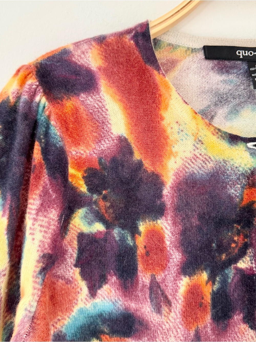 Quotation Rainbow Watercolor Fall Colors 2-Ply Cashmere Cardigan, Size M - Picture 2 of 13